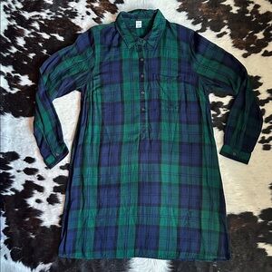 Old Navy Green and Blue Plaid 3/4 Sleeve Shirt Dress Size Medium